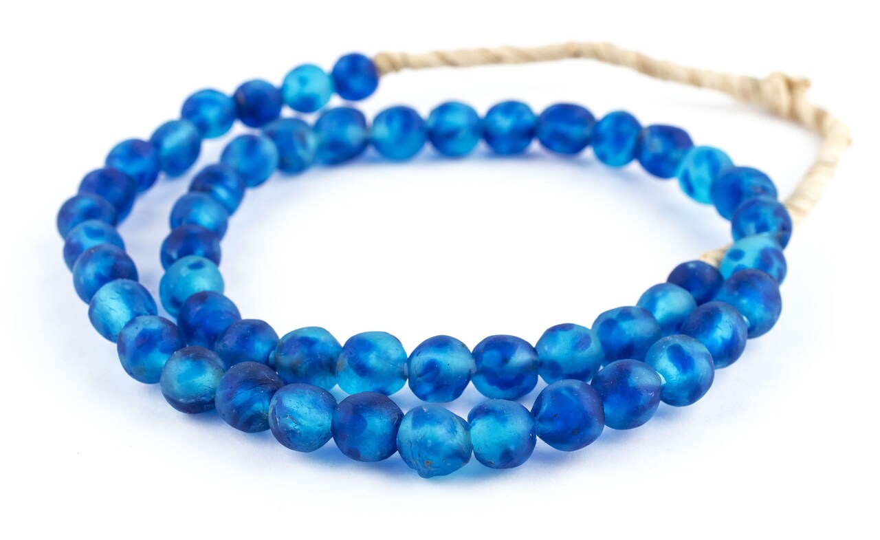 The Bead Chest African Recycled Glass Beads, 11mm - Full Strand Eco-Friendly Fair Trade Sea Glass Beads from Ghana Handmade Ethnic Round Spherical Tribal Boho Krobo Spacer Beads